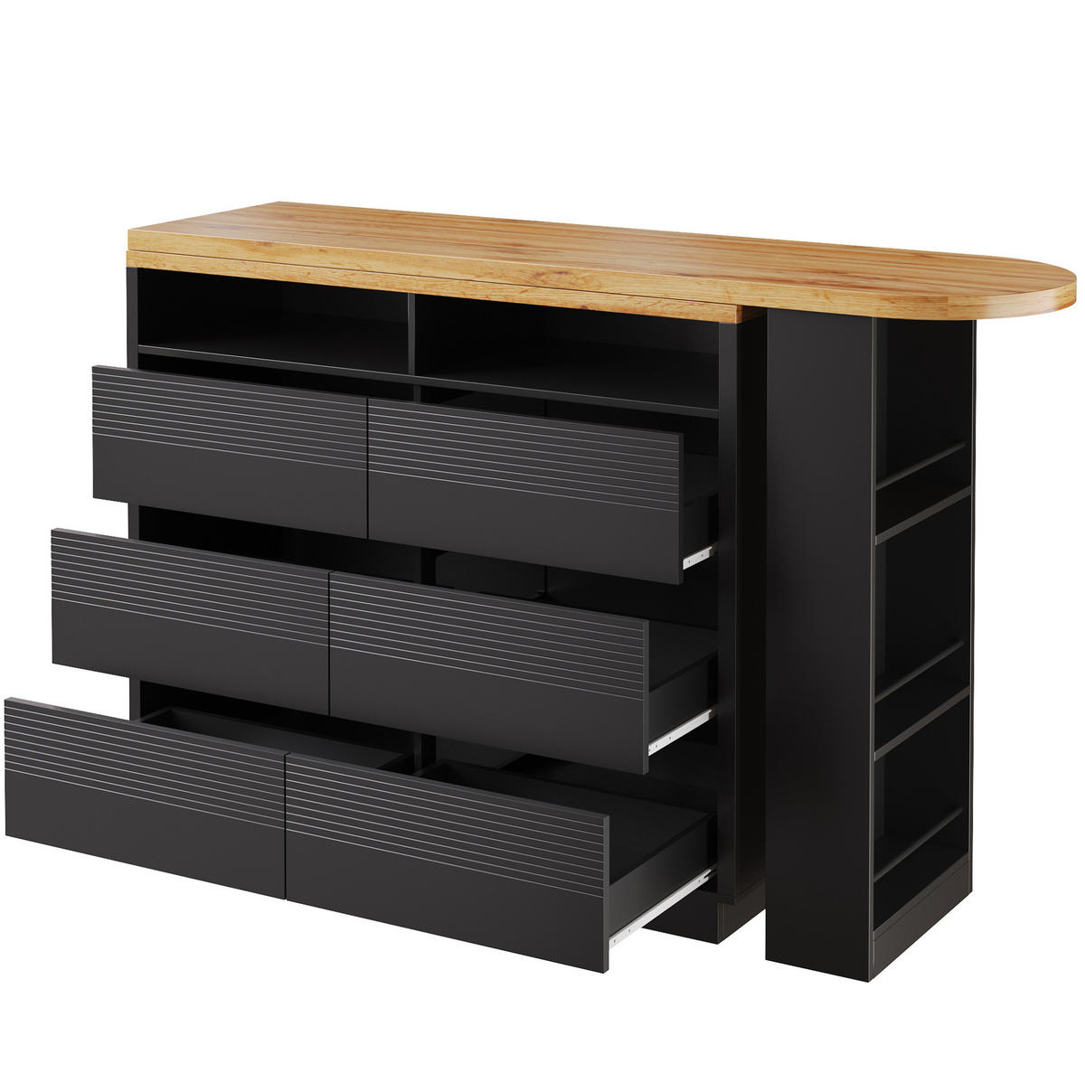 BARTISCH ausziehbar 137-215 x 39 x 102,3 cm MDF Schwarz mit 6 Schubladen - Schwarz, Holzwerkstoff (39/102.3/215cm) - Meubliv