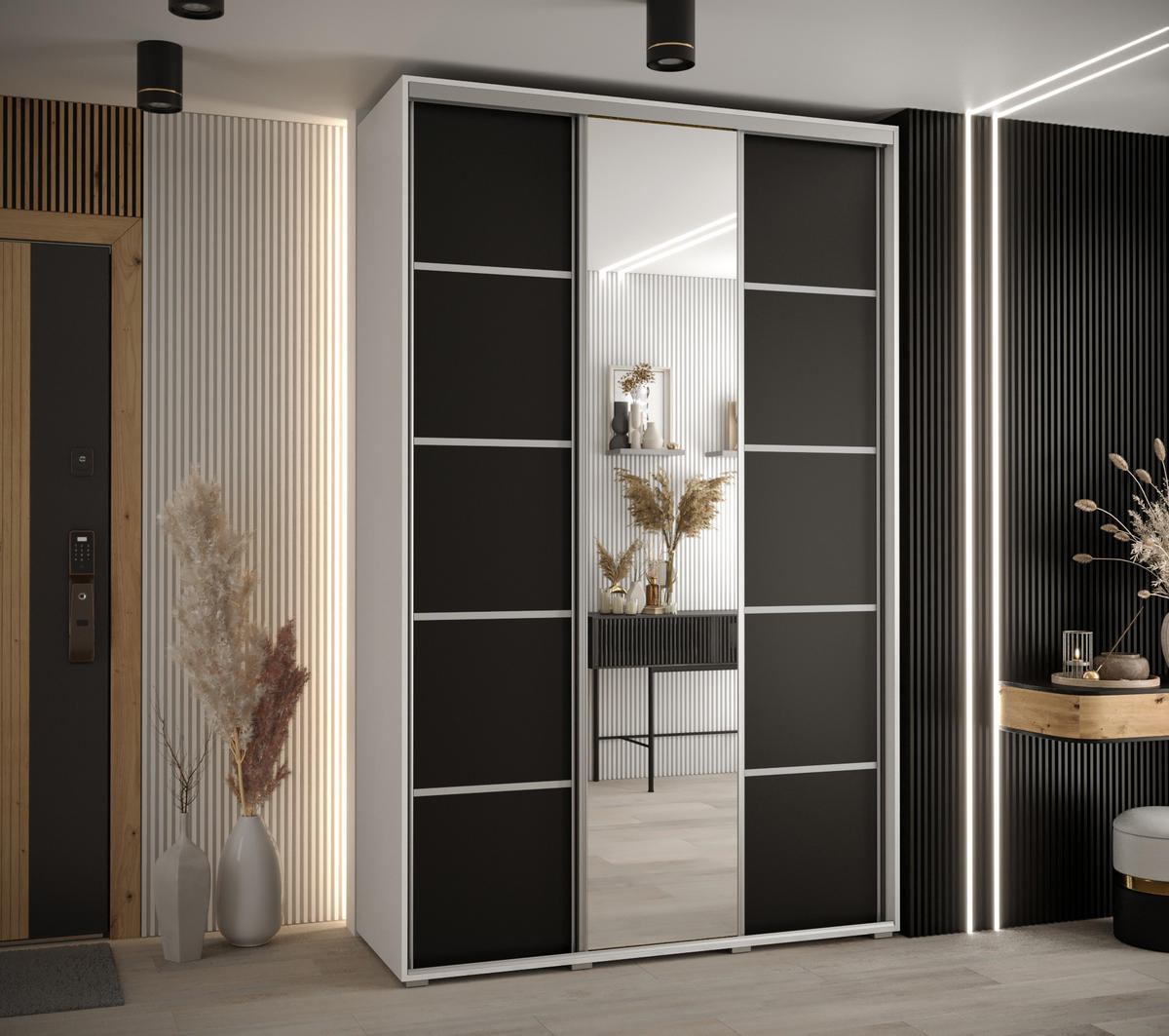 SCHWEBETÜRENSCHRANK 235,2/160/60 3-türig - Silberfarben/Schwarz, Holz/Metall (160/235/60cm) - Abiks Möbel