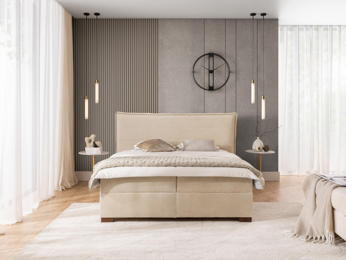 BOXBETT Lovetti II, Cord, H3 - Beige/Dunkelbraun, Holz/Kunststoff (200/160cm) - S-Style Möbel