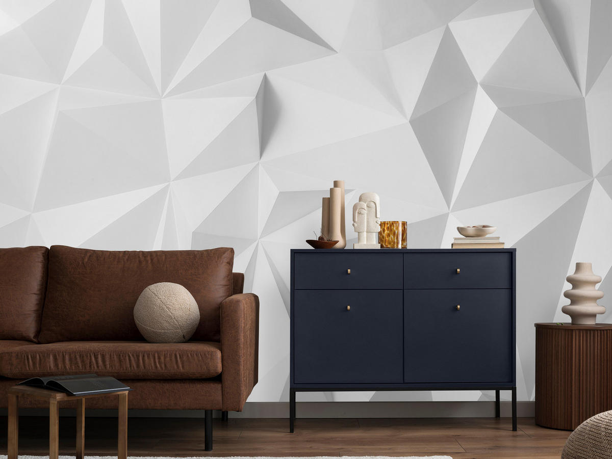 FOTOTAPETE für Büro Moderne Räumlich Abstraktion Minimalismus 350x256 - Weiß/Grau, Papier (350/256cm) - Muralo