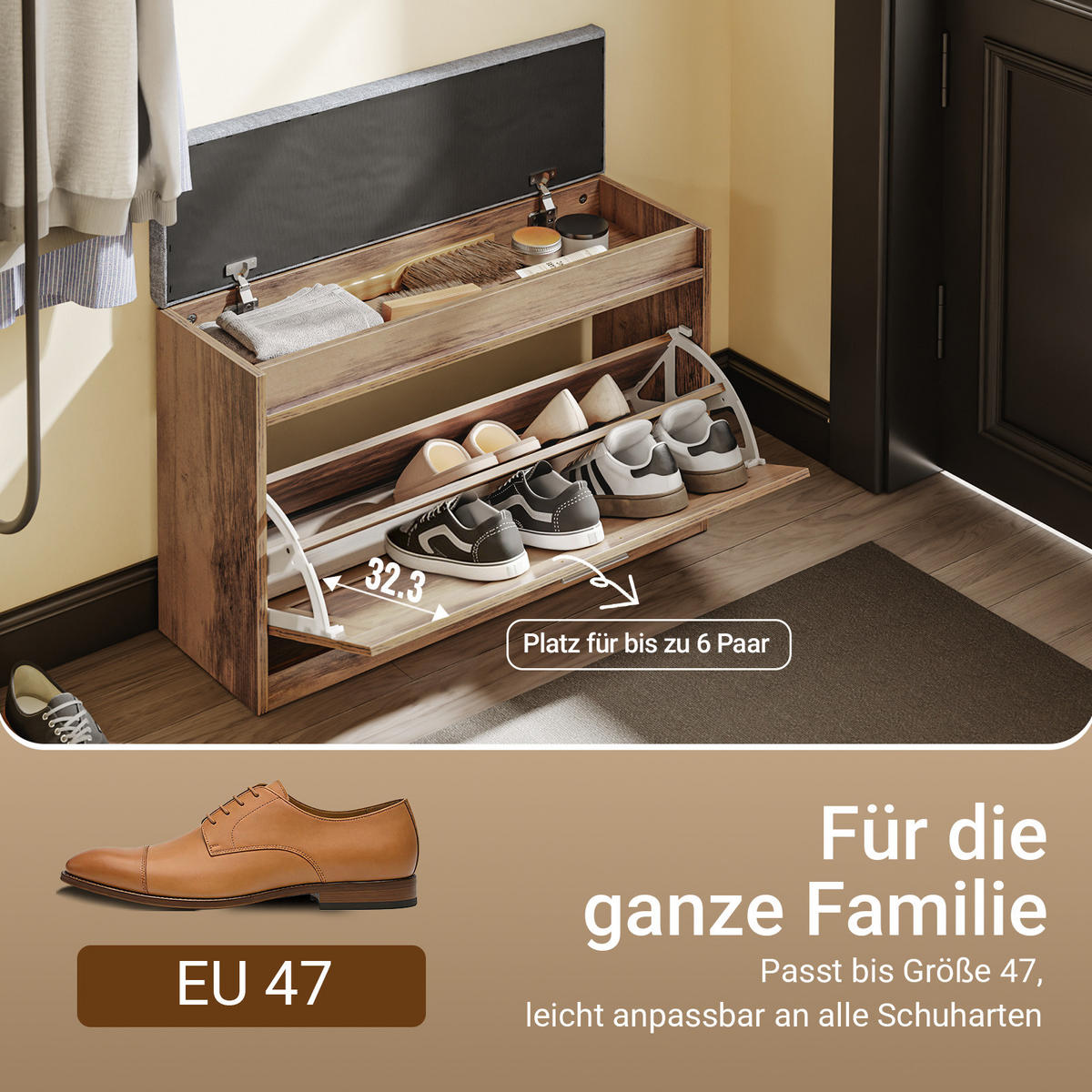 SCHUHBANK mit Sitzfläche schmal 75x24x53cm Braun - Braun, Holzwerkstoff (24/53/75cm) - SoBuy