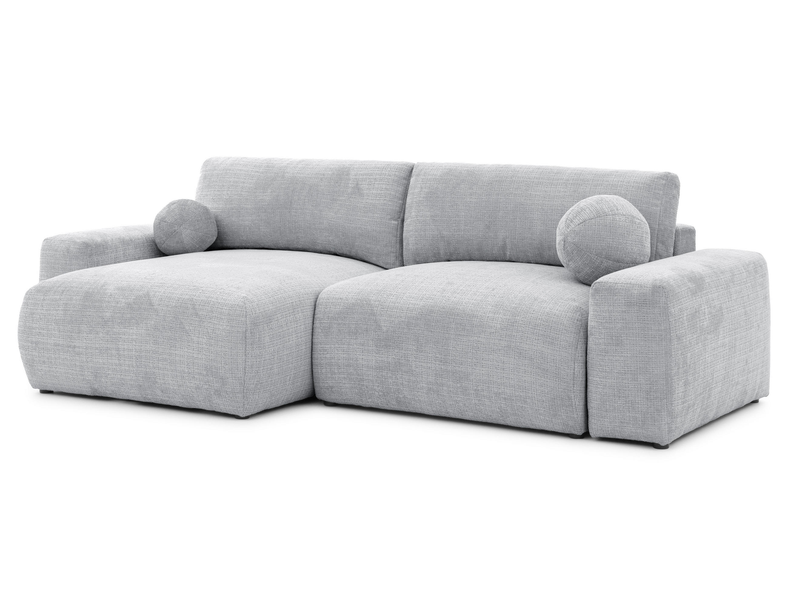ECKSOFA Puffy mit Schlaffunktion und Bettkasten - besonders weich und puffig aus Hellgrau Chenille-Stoff - Ottomane links - Hellgrau/Schwarz, Holz/Kunststoff (138/266cm) - S-Style Möbel