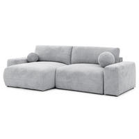ECKSOFA Puffy mit Schlaffunktion und Bettkasten - besonders weich und puffig aus Hellgrau Chenille-Stoff - Ottomane links - Hellgrau/Schwarz, Holz/Kunststoff (138/266cm) - S-Style Möbel