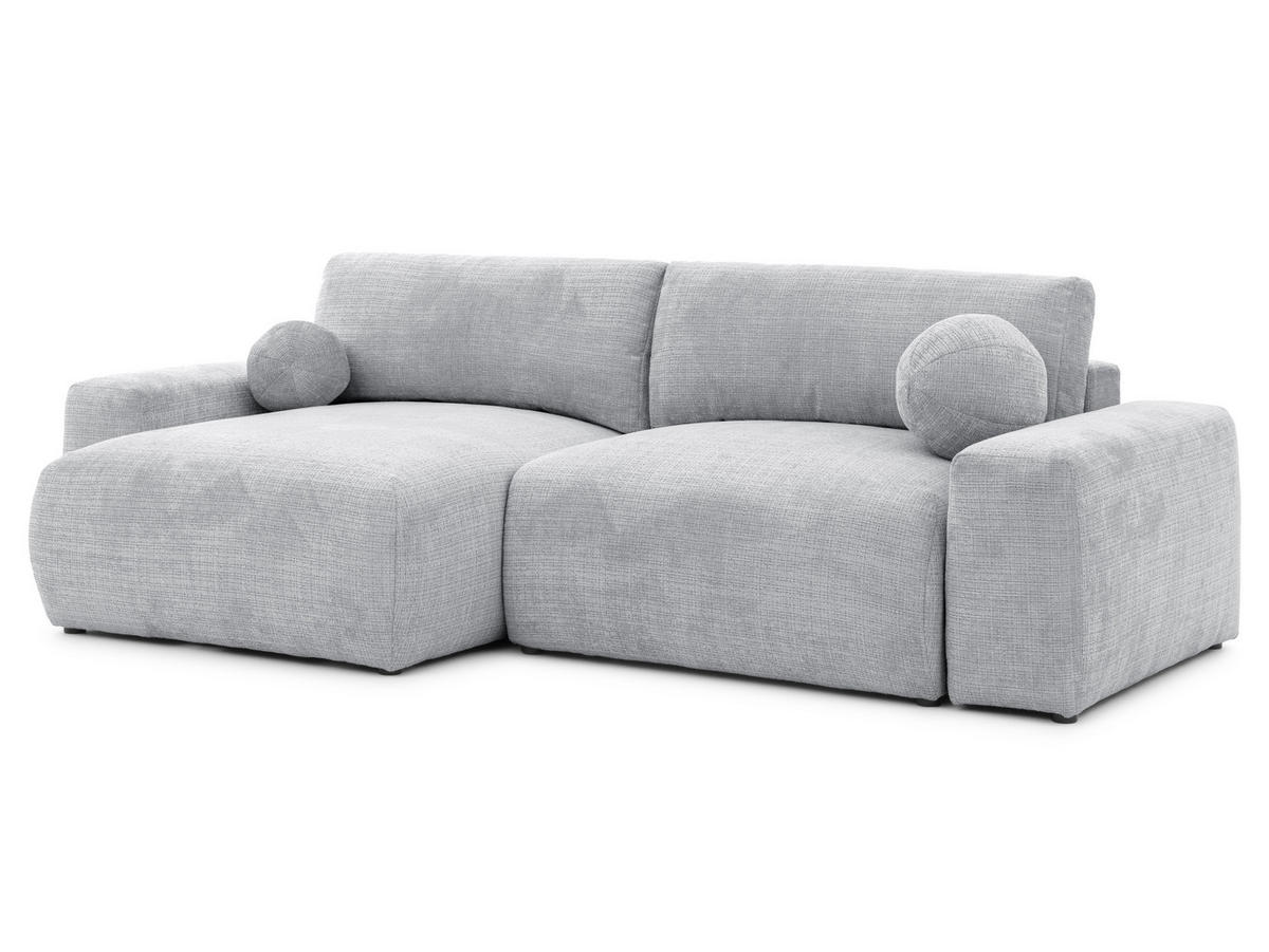 ECKSOFA Puffy mit Schlaffunktion und Bettkasten - besonders weich und puffig aus Hellgrau Chenille-Stoff - Ottomane links - Hellgrau/Schwarz, Holz/Kunststoff (138/266cm) - S-Style Möbel