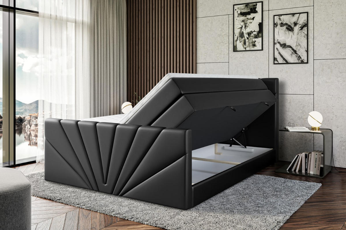 BOXSPRINGBETT MILTIO-Z KING - 160x200 - H3/H4 - Schwarz Hochglanz - Schwarz Hochglanz, Holzwerkstoff (160/200cm) - ALTDECOR