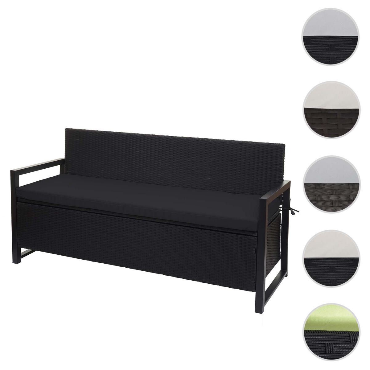 POLY-RATTAN 3ER SITZBANK Anthrazit, Schwarz - Anthrazit/Schwarz, Kunststoff (164/87/57cm) - MCW