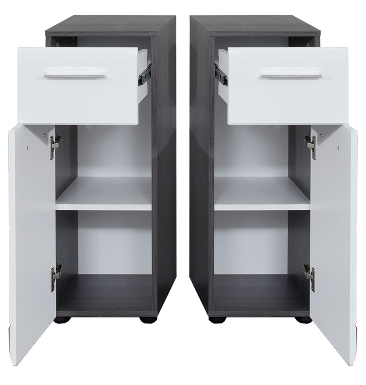 UNTERSCHRANK weiß Hochglanz, grau Rauchsilber, Badschrank 30 cm, Türanschlag wechselbar - Weiß Hochglanz/Silberfarben, Holzwerkstoff/Kunststoff (30/80/31cm) - Top.Furn
