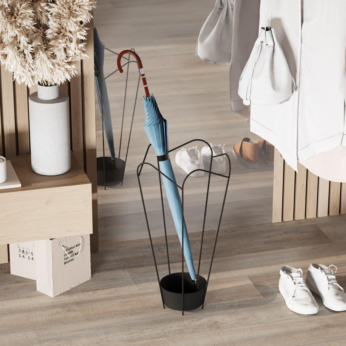 SCHIRMSTÄNDER in Tulpenform aus schwarzem durchbrochenem Metall 37/37/60 cm - Schwarz, Metall (37/60/37cm) - Calicosy