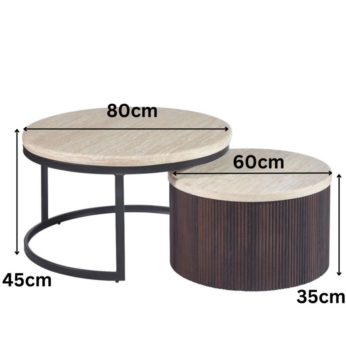 COUCHTISCH-SET "Montano" – 2-teiliges Lounge-Set in edler Travertin-Optik - Beige/Braun, Keramik (80/80/60cm) - alesvelt