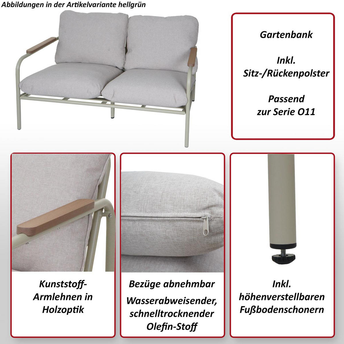 GARTENBANK Hellgrün - Hellgrün, Metall (125/81/81cm) - MCW