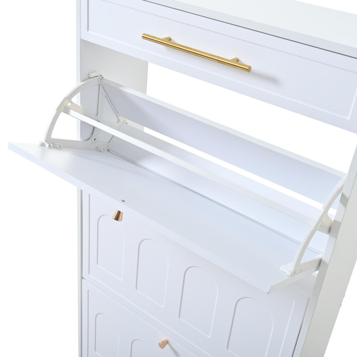 SCHUHSCHRANK aus MDF 140x25x123,5cm in Weiß mit 12 Fächern & 2 Schubladen - Weiß, Holzwerkstoff (140/123.5/25cm) - Modfu
