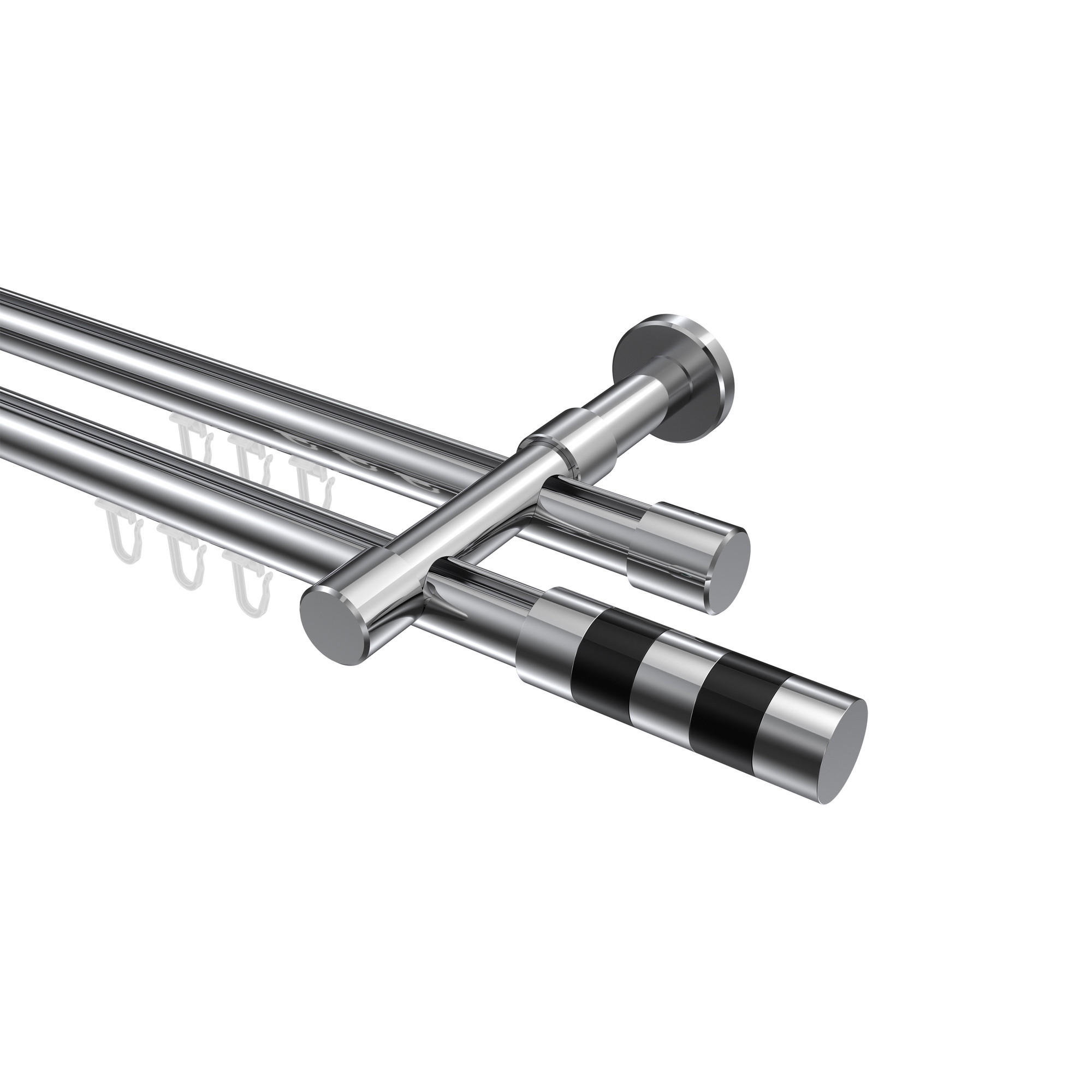 INNENLAUF-GARDINENSTANGEN-SET Prestige Mavell 140 cm, 2-läufig, 20 mm Ø Chrom - Chromfarben/Schwarz, Metall (140cm) - INTERDECO