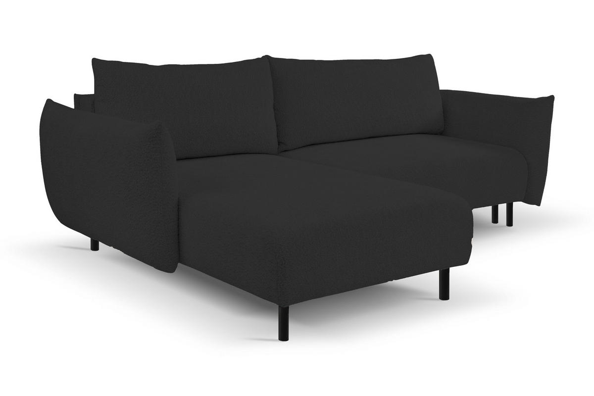 ECKSOFA ADEL mit Schlaffunktion und Bettkasten, L-förm, Metallbeine, verstellbar lose Rückenkissen, freistehend, LINKS, 171x257x90 cm, Black - Schwarz, Holz/Textil (171/257cm) - DomoHome