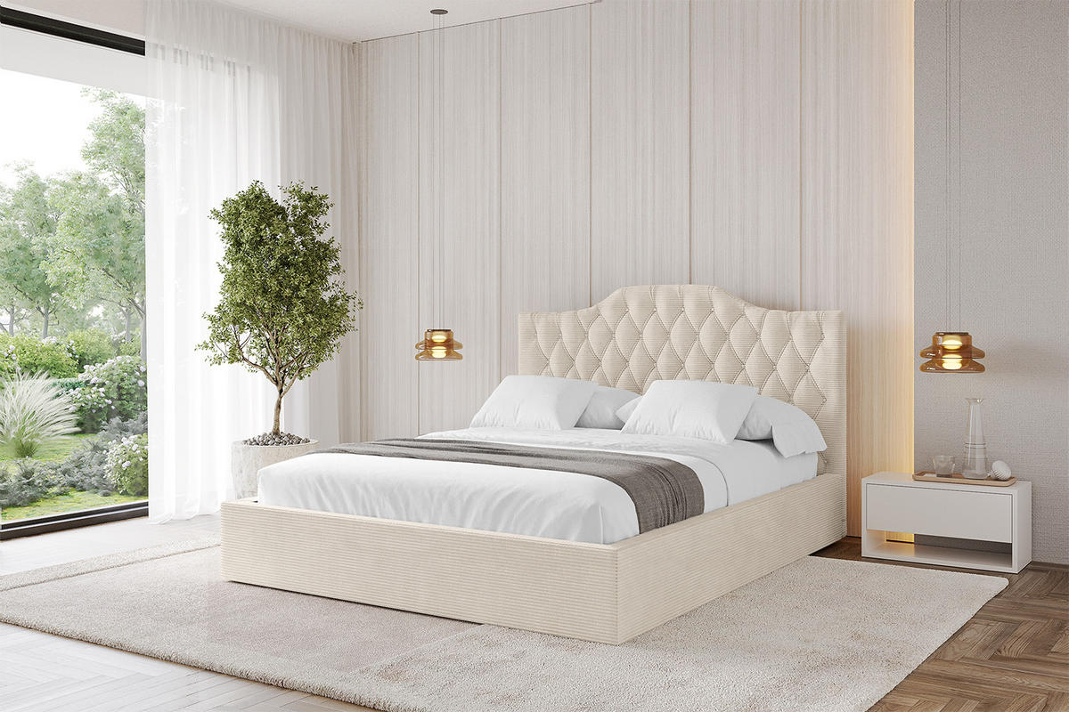 POLSTERBETT mit Bettkasten und Lattenrost, Bett mit Matratze H3/H4 - FALIO 180x200 Beige - Creme, Holzwerkstoff/Textil (180/200cm) - ALTDECOR