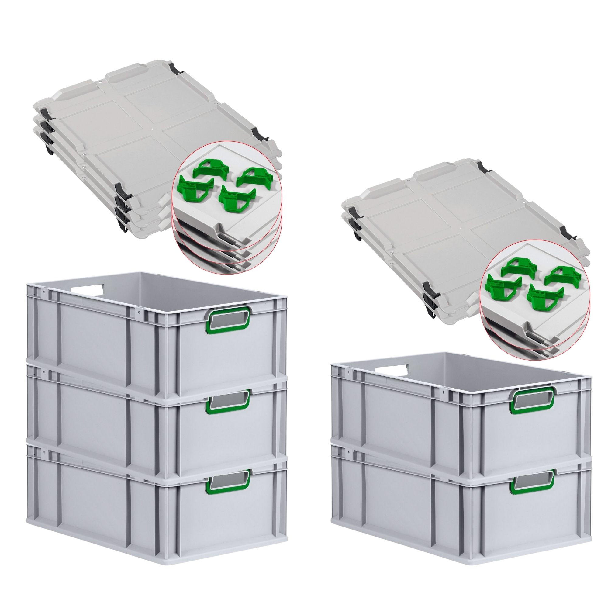 EUROBOX 5x Nextgen Color Mit Auflagedeckel 22x40x60cm Griffe Grün Offen - Grün, Kunststoff (40/22/60cm) - PROREGAL