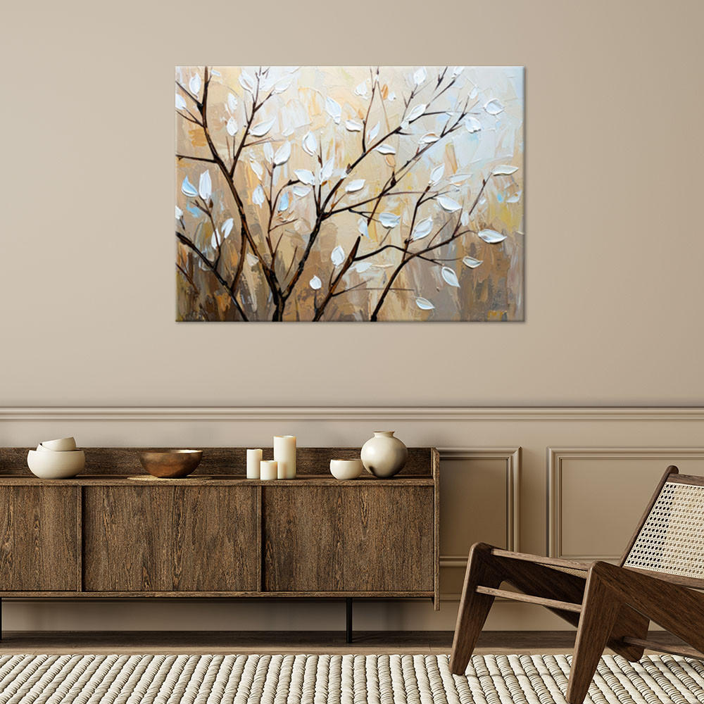 LEINWANDBILD Blätter Zweige in Beige 120x80cm - Beige, Textil (120/80cm) - Feeby