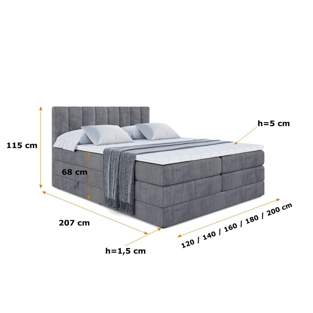 BOXSPRINGBETT OTTA KING - 200x200 - H3/H4 - Dunkelgrau - Dunkelgrau, Holzwerkstoff (200/200cm) - ALTDECOR