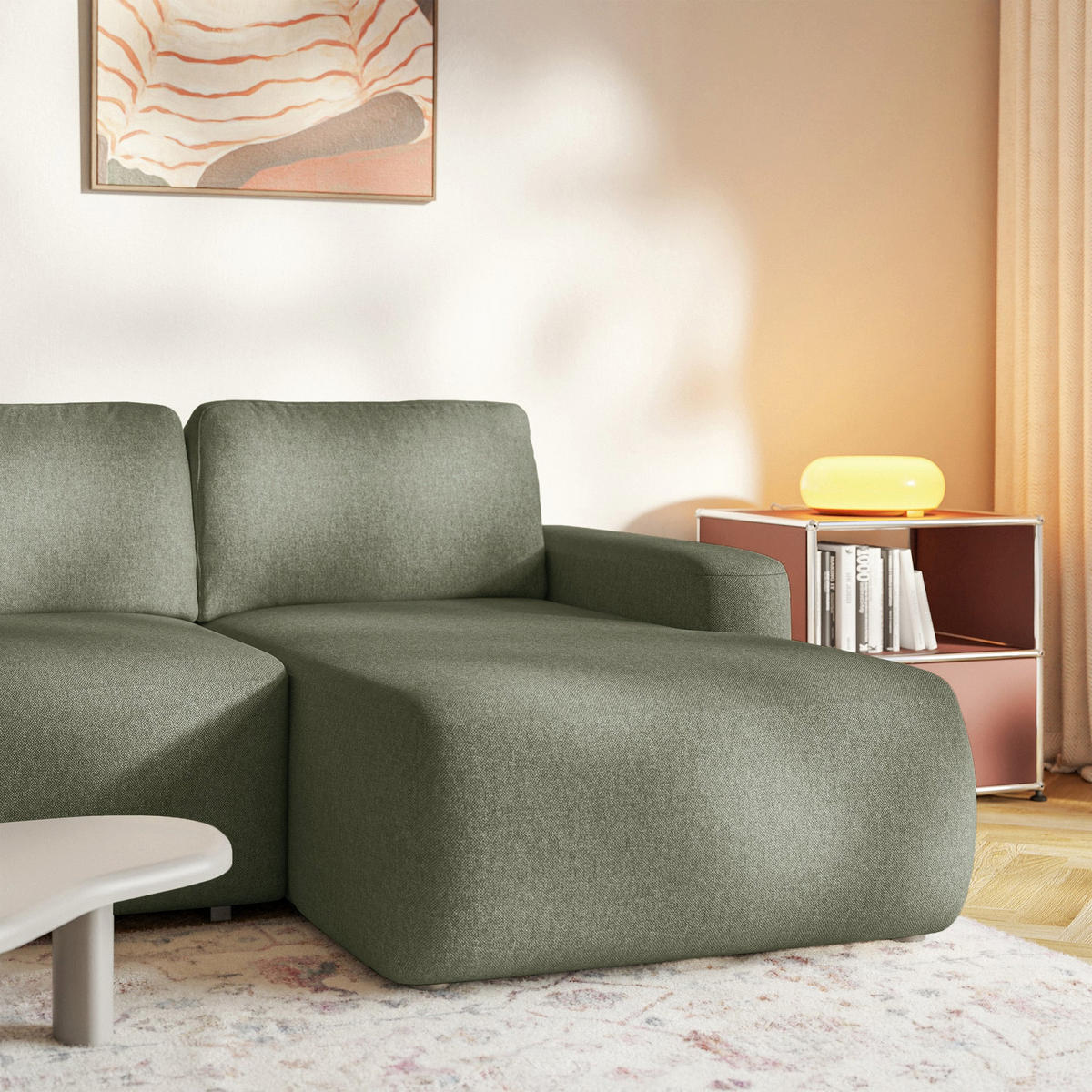 ECKSOFA Carnos Mini Olivgrün Chenille - Schwarz/Olivgrün, Kunststoff/Textil (164/238cm) - Selsey