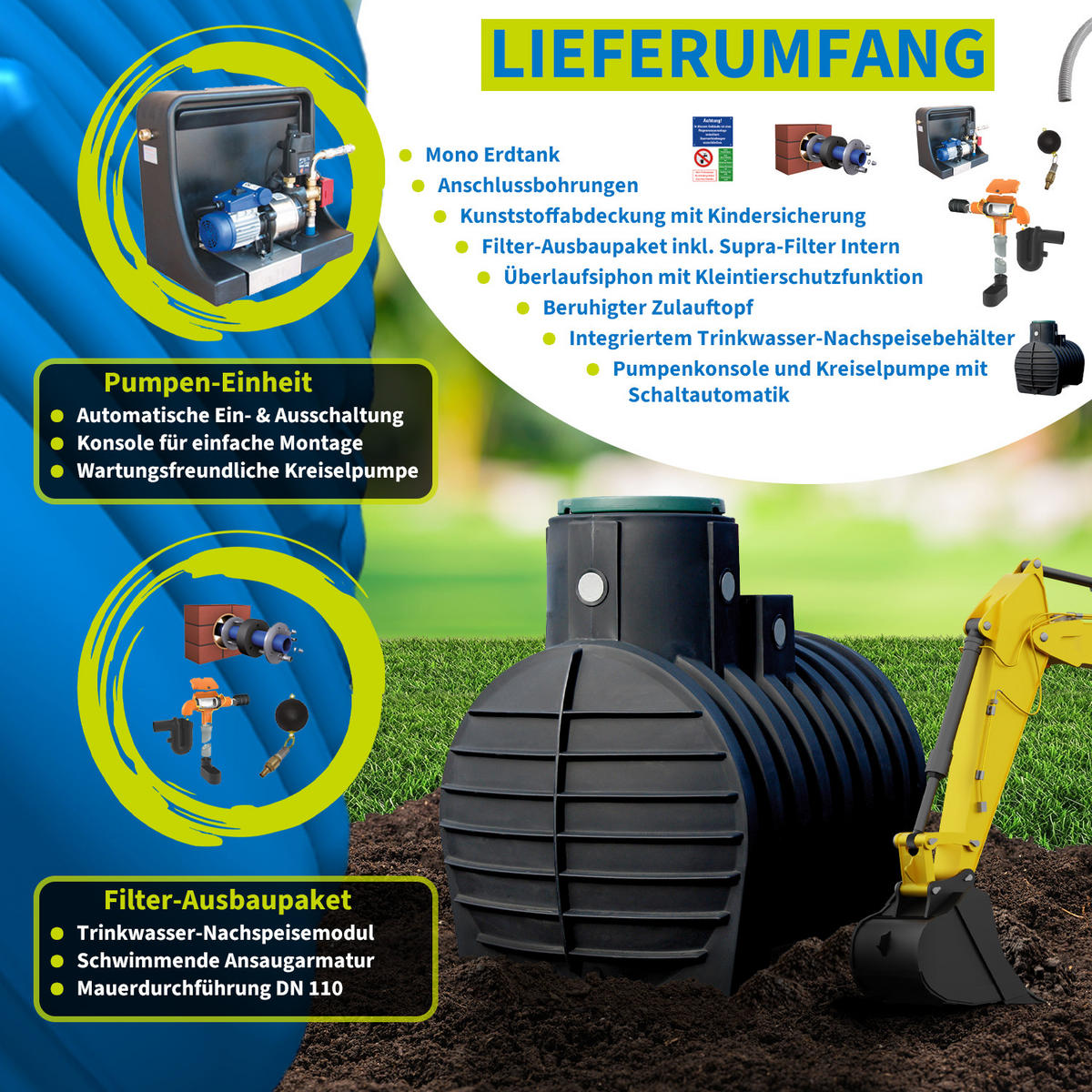ERDTANK-PAKET 4000 L Haus-Premium - Schwarz, Kunststoff (150/205/242cm) - 4rain