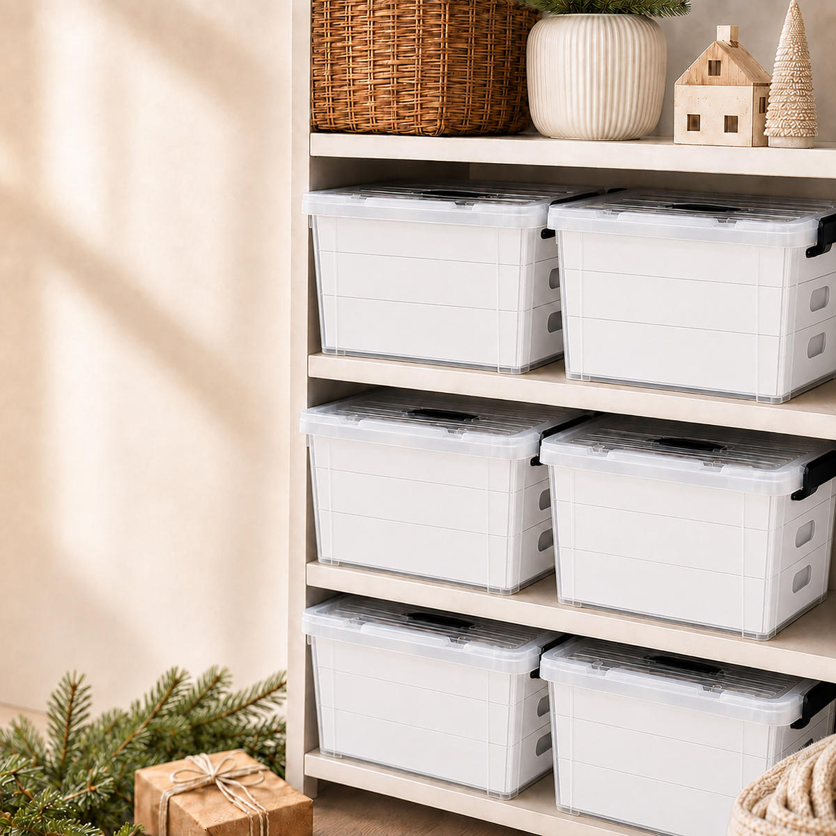 WEIHNACHTSKUGELBOX Transparent Kunststoff 40 L mit Einsätzen - Transparent, Wellpappe/Kunststoff (51/24.5/38.5cm) - Relaxdays