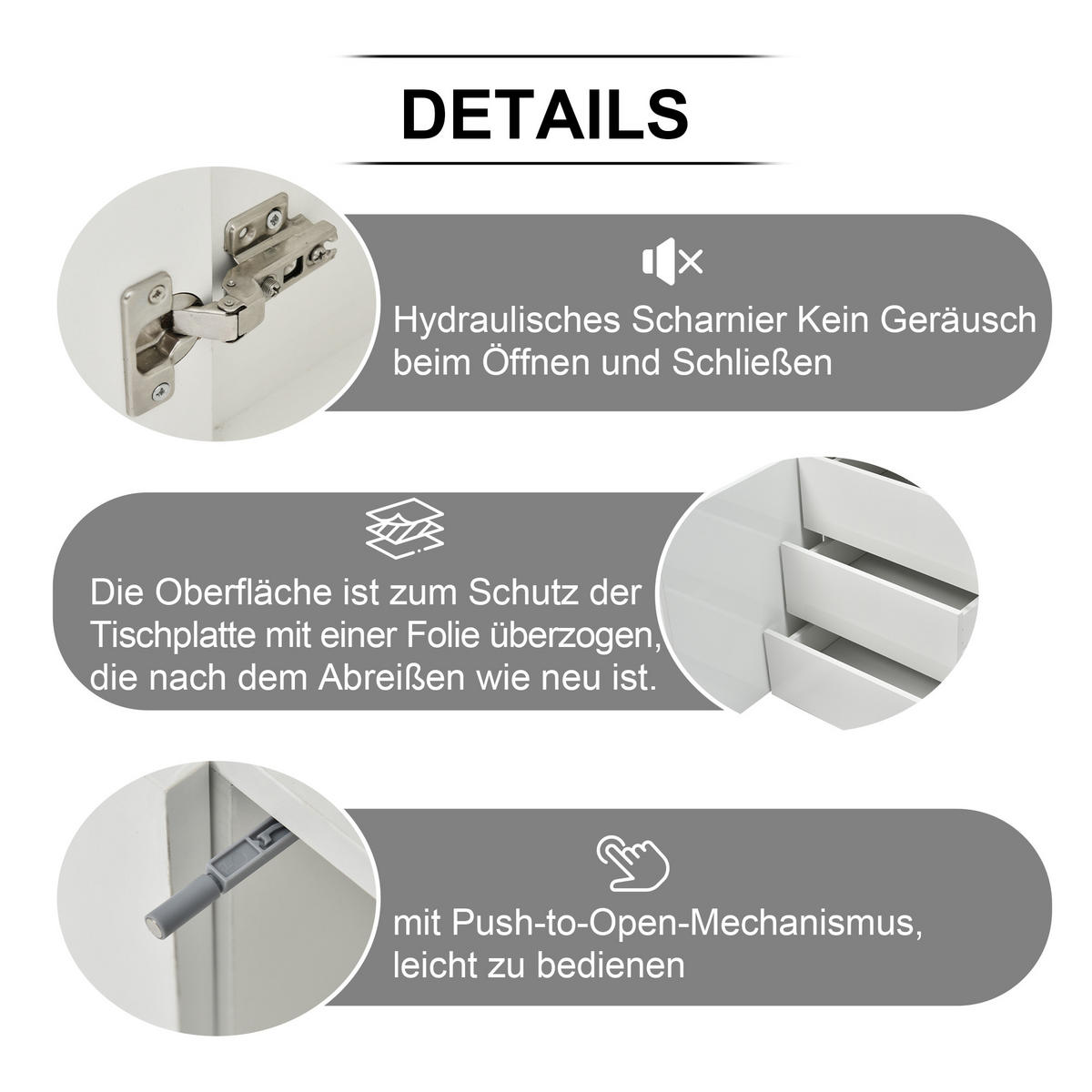 SIDEBOARD LED Weiß Hochglanz 2 Türen 3 Schubladen 140x35x72.5cm - Weiß, Holzwerkstoff (38/72/140cm) - FLIEKS