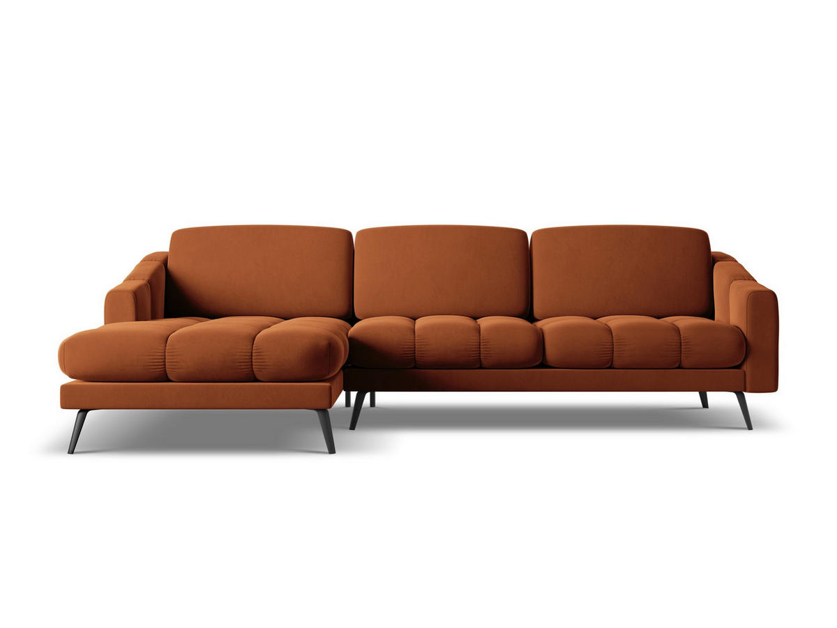 ECKSOFA Links Samt Stoff Orange - Terra cotta/Schwarz, Textil/Metall (160/264cm) - Makamii