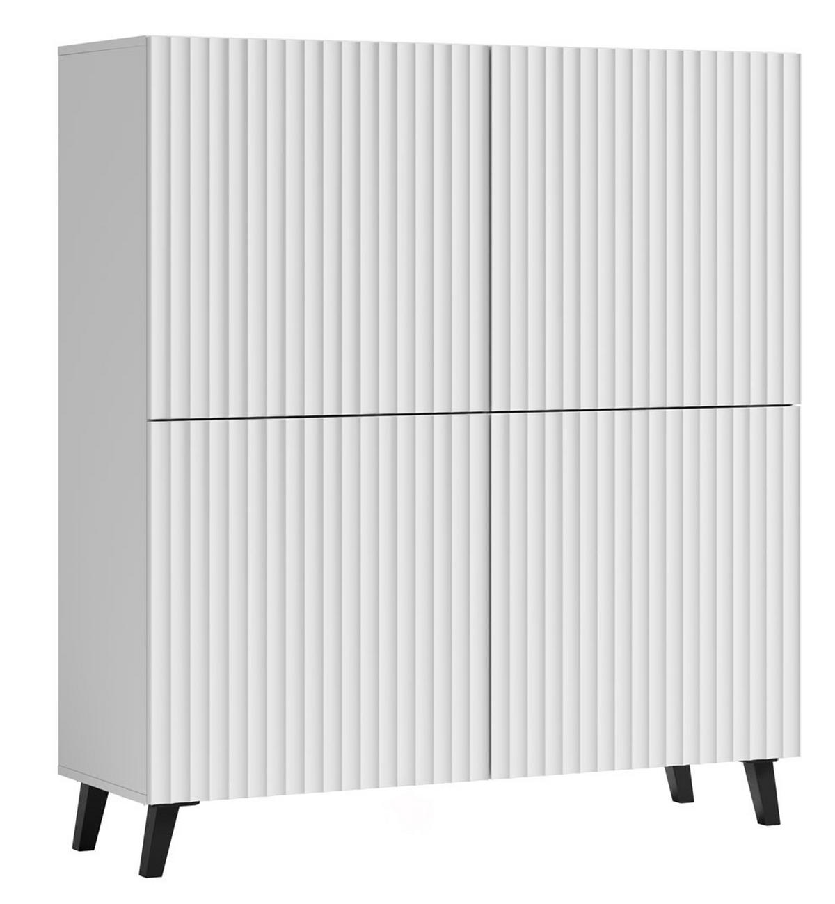 HIGHBOARD Phuket Weiß Gerillt 120 / 39 / 128 cm - Schwarz/Weiß, Holz/Holzwerkstoff (120/128/39cm) - Feldmann-Wohnen