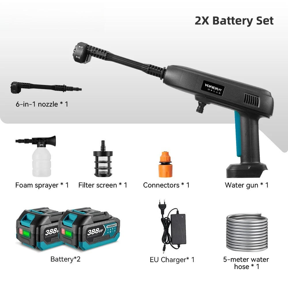 ELEKTRO-HOCHDRUCKREINIGER 6IN1 Hochdruck, Für Makita Batterie pin, Mit 2 Batterien - Schwarz, Kunststoff (48/21cm) - Coonoor