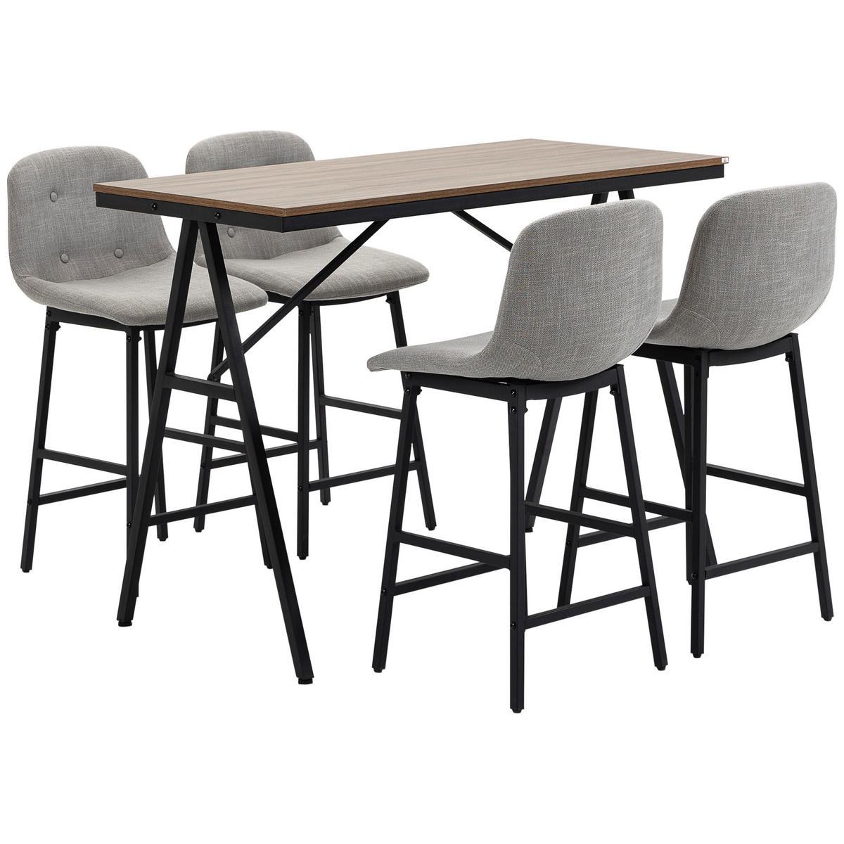 BARTISCH-SET 5-teilig DE-14788 gepolstert mit Fußstütze Grau - Hellgrau, Metall (120/60/91cm) - ComfortXL