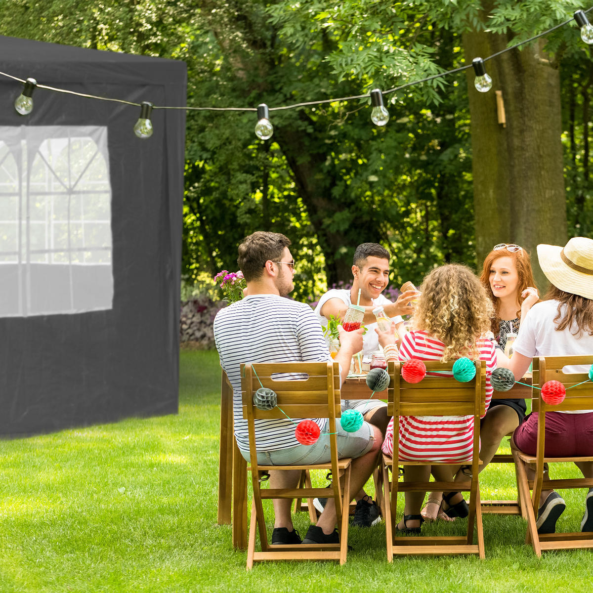 4xPAVILLON-SEITENWAND - Grau, Kunststoff (300/200/0.1cm) - Relaxdays