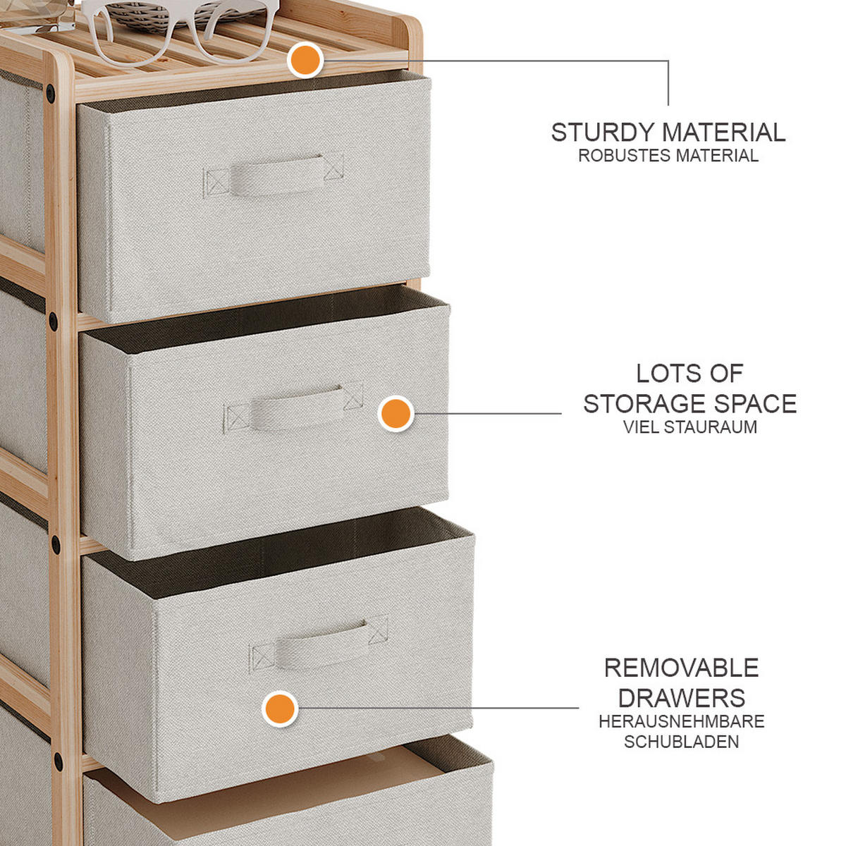 KOMMODE Bruno Beige 34.5 x 86 cm mit 4 Stoffschubladen - Beige/Naturfarben, Holzwerkstoff (34.5/86/36.5cm) - Vicco