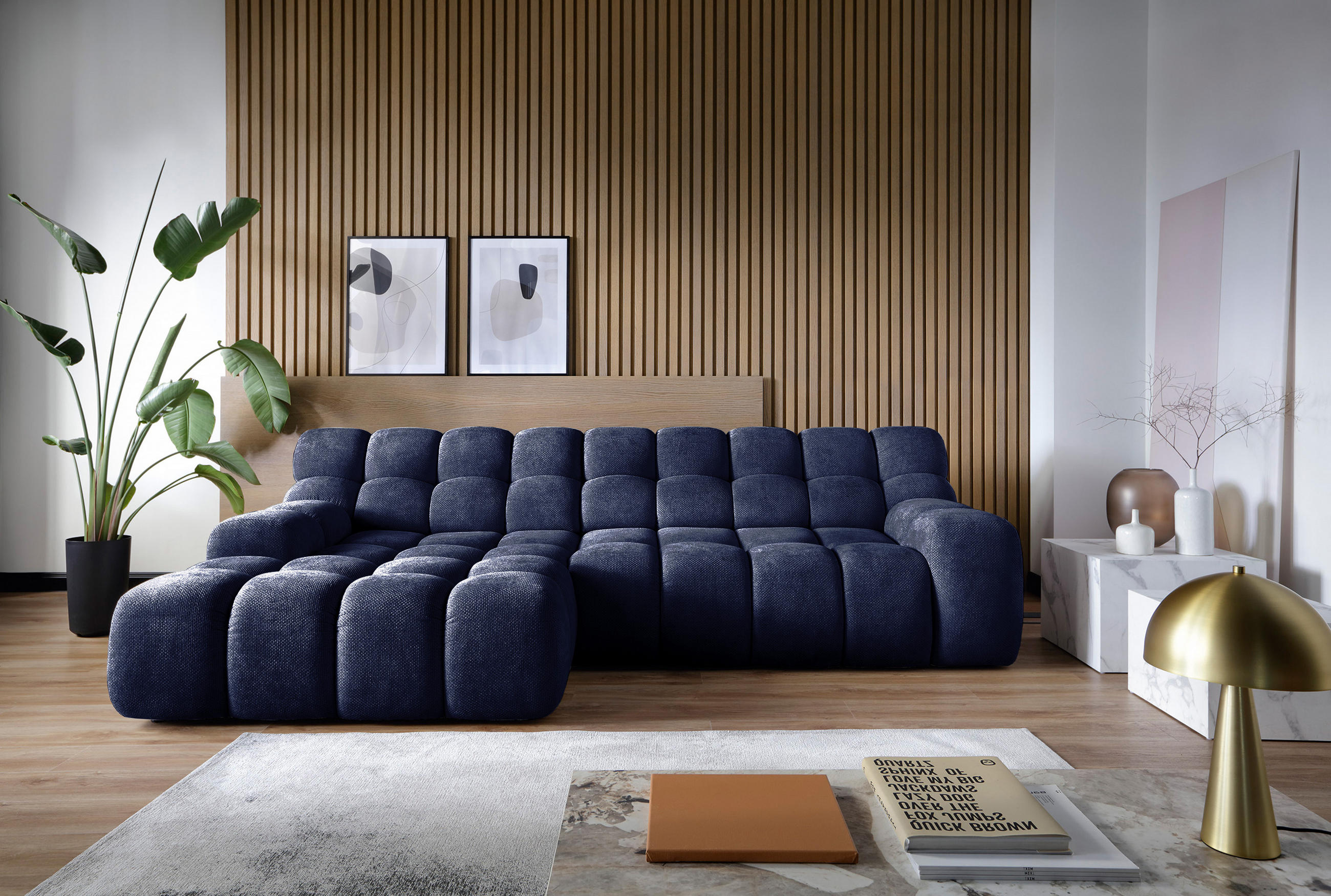 ECKSOFA CAMPILE mit elektrisch verschiebbarem Sitz, Marine, Links - Dunkelblau, Holz/Textil (119/288cm) - DomoHome