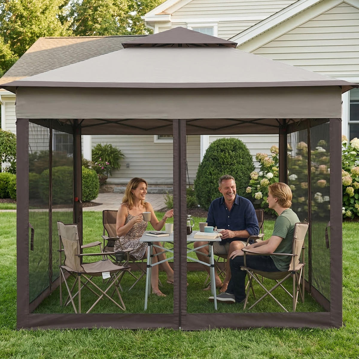 PAVILLON DE-07430 mit Seitenwänden und Insektenschutz Grau - Hellgrau, Textil/Metall (325/270/325cm) - ComfortXL
