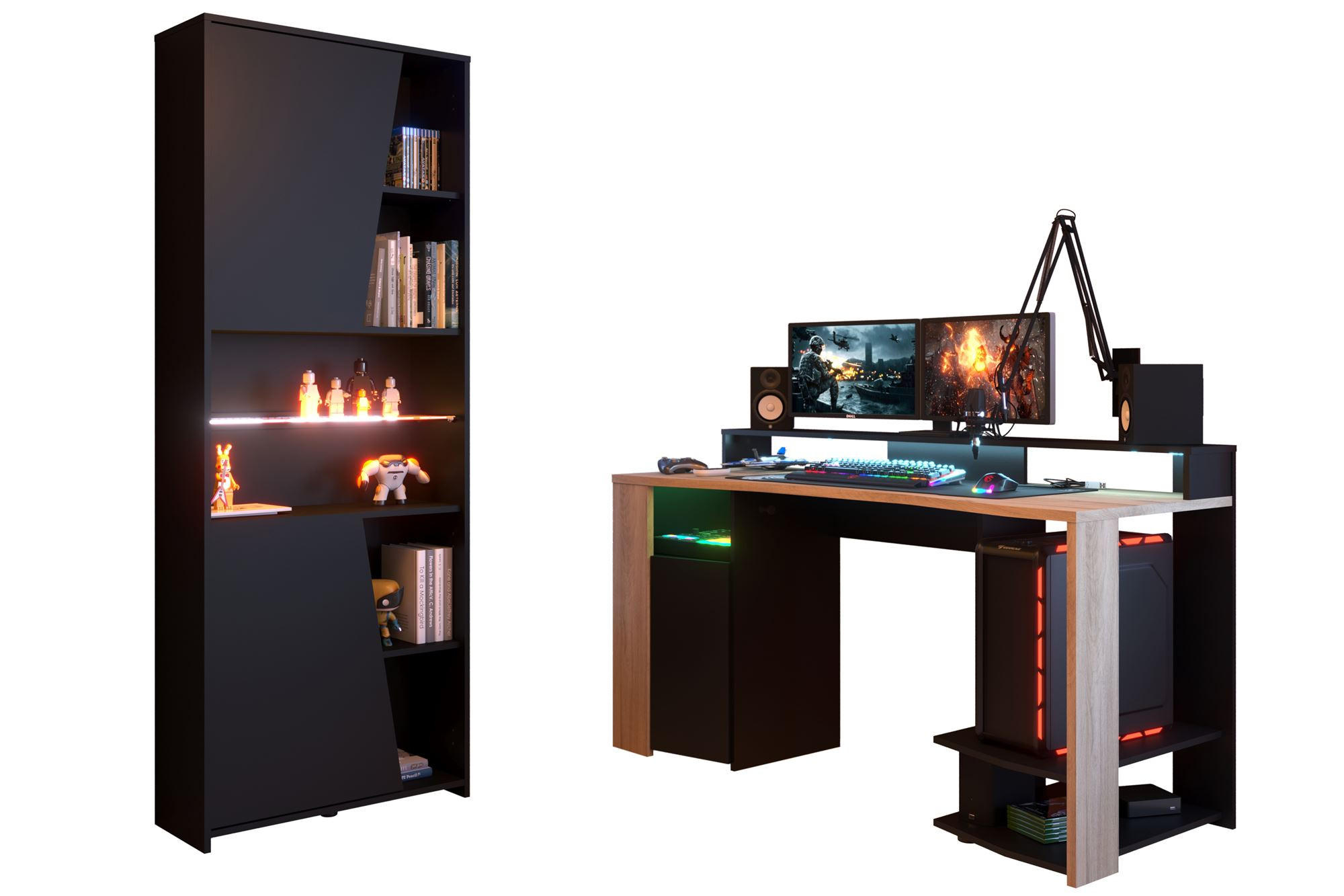 GAMERTISCH Parisot Meta 2-tlg. Holznachbildung Chene Kronberg/Schwarz - Eichefarben/Schwarz, Kunststoff (152/62/88cm) - 58aufmkessel