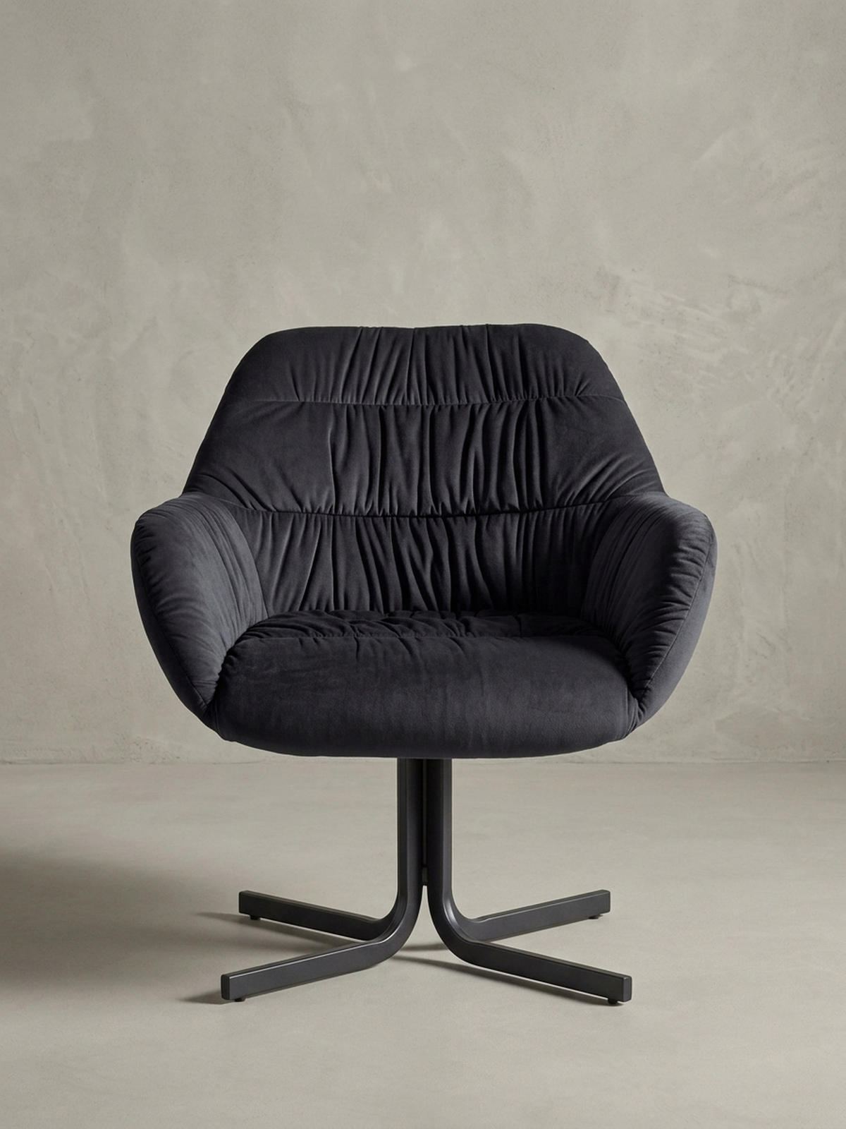 LOUNGESESSEL Samt mit Armlehnen und Metallgestell, gepolsterter Schalensitz, Schwarz 64x68x74 cm - Schwarz, Textil/Metall (64/74/68cm) - KADIMA DESIGN