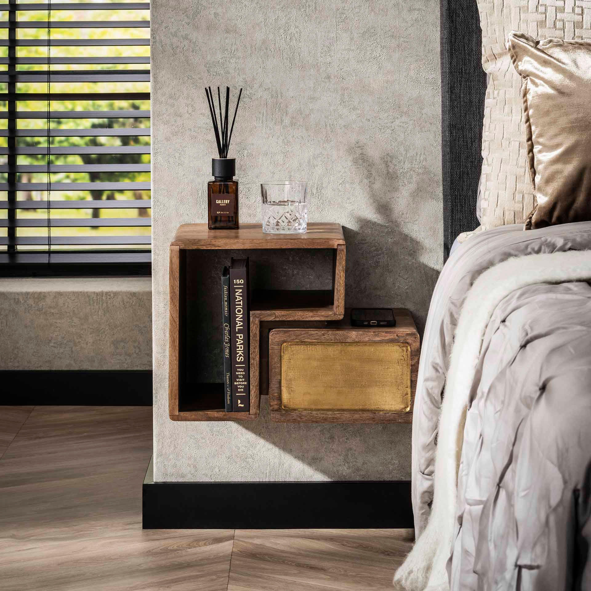 NACHTTISCH Messing Braun 30/42/30 cm 2er-Set - Braun, Holz (42/30/30cm) - Hoyz Collection