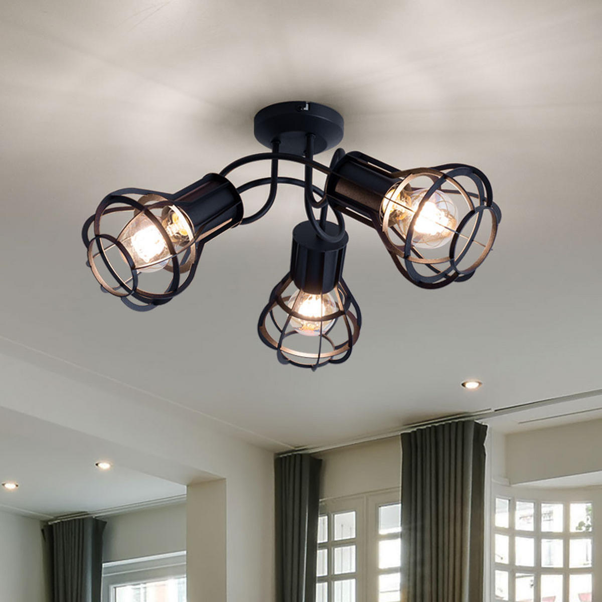 DECKENLEUCHTE Gitteroptik Schwarz-matt - Schwarz, Metall (47/47/25cm) - Globo Lighting