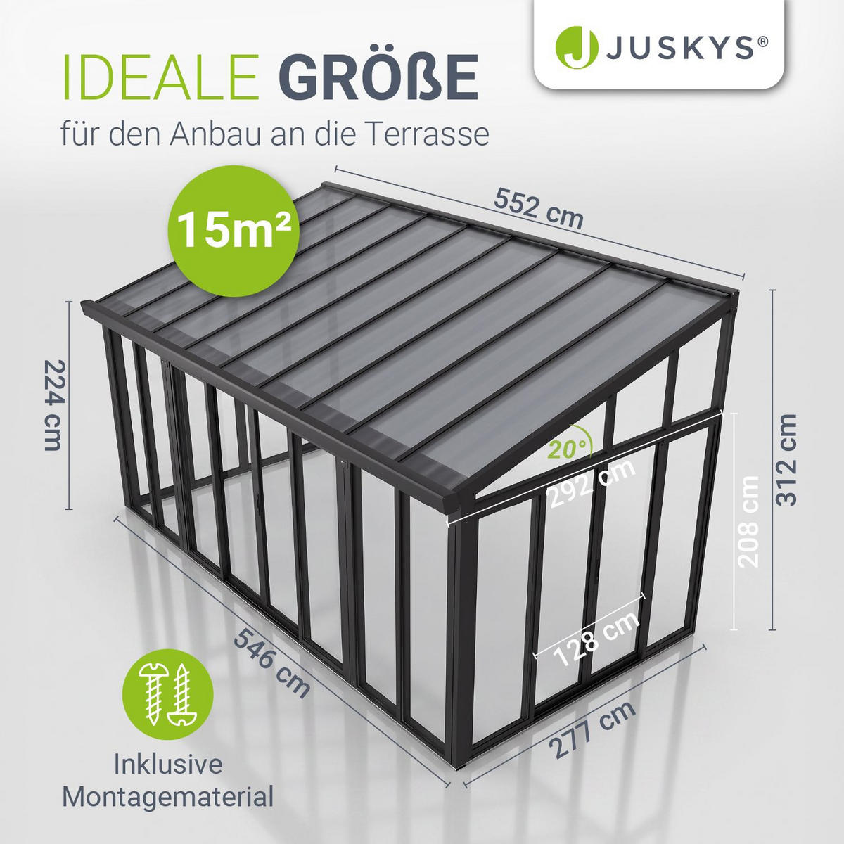 WINTERGARTEN 292 x 548 x 312 cm dunkelgrau - Dunkelgrau, Metall (552/312/290cm) - Juskys