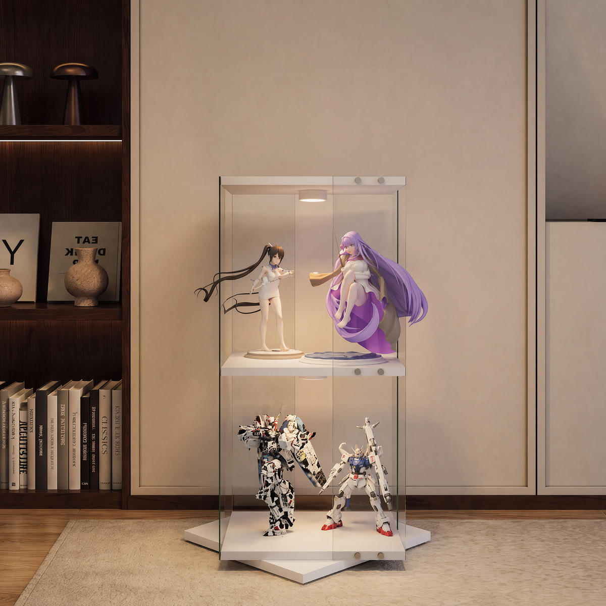 GLASVITRINE mit 2 Einlegeböden, drehbare Basis, Touch-LED, in Weiß - Weiß, Glas (38/82/38cm) - BRILVERDE