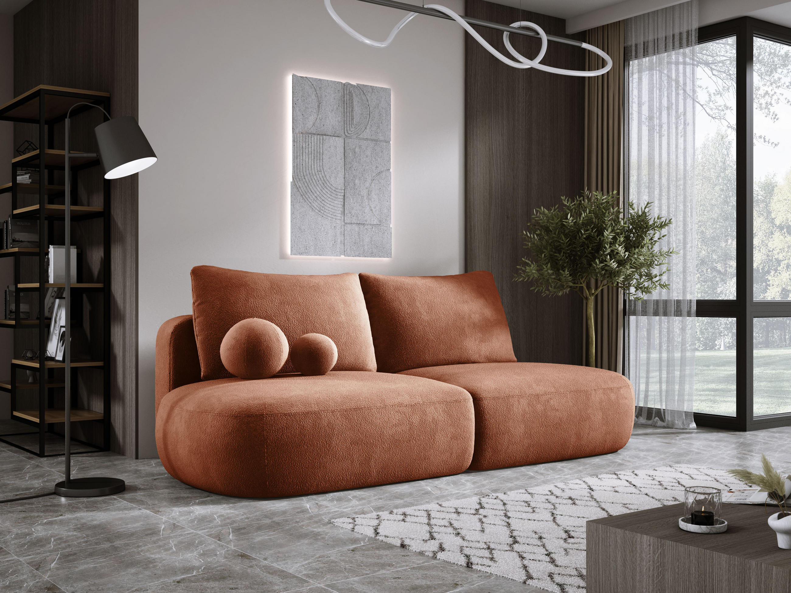 SCHLAFSOFA Moderne BABU mit Schlaffunktion – 3-Sitzer Sofa mit Bettkasten, DL-Automat, 2 Rückenkissen, 2 Zierkissen, 240x90x90 cm, Braun - Bronzefarben, Holz/Textil (240/90/90cm) - DomoHome
