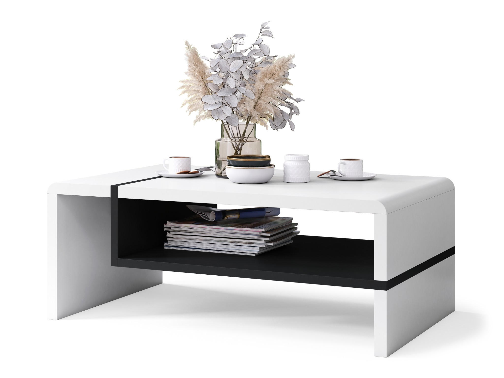 designimpex Couchtisch Weiß, Schwarz 100x40x60 cm