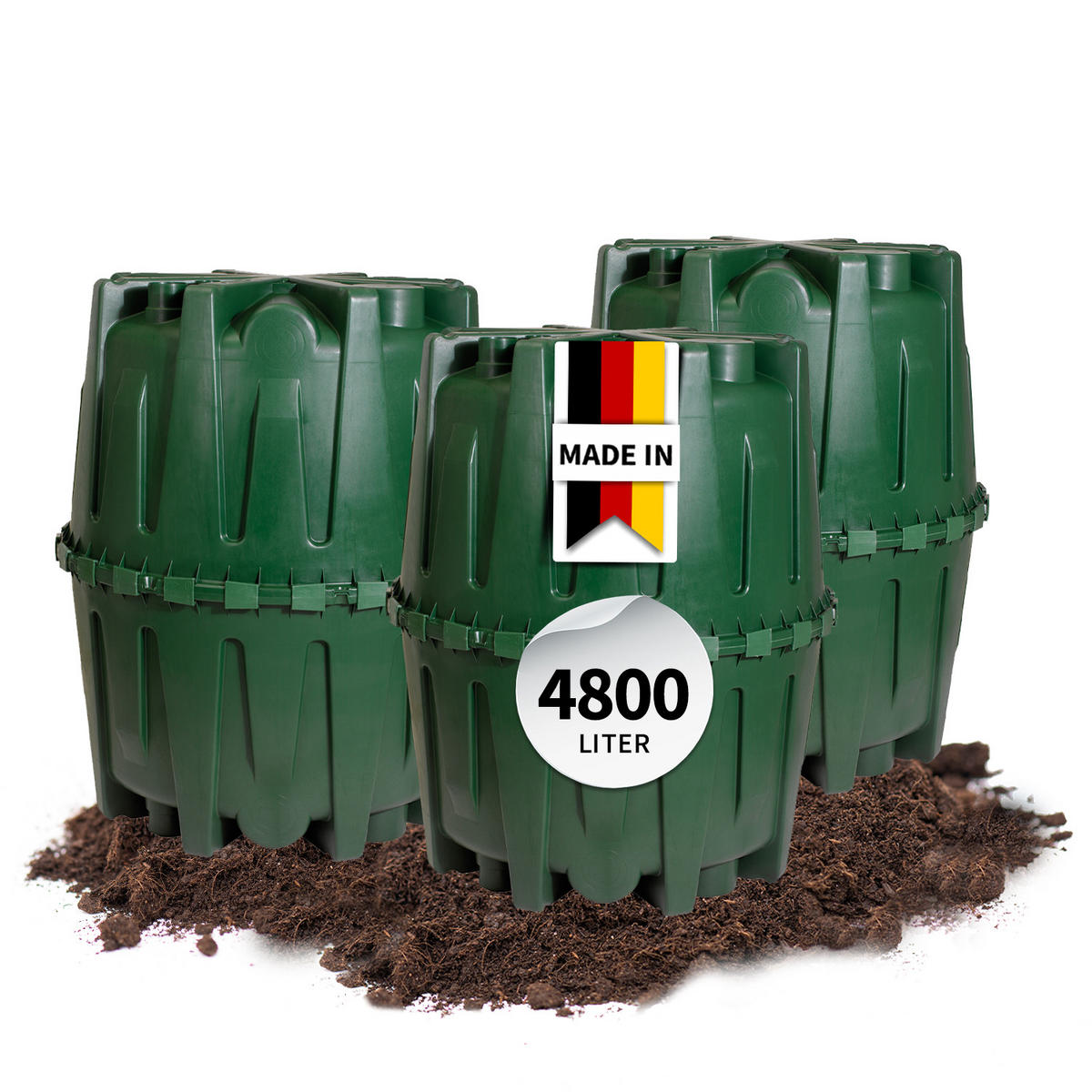 REGENWASSERTANK-SET 4800 L - Dunkelgrün, Kunststoff (135/113/135cm) - 4rain