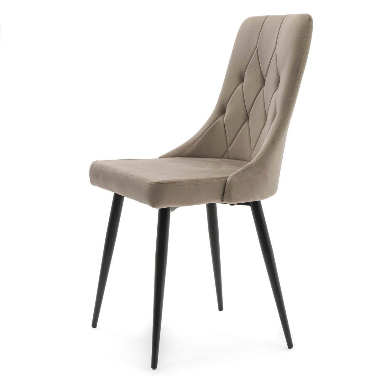 STUHL CAREN gepolstert mit Steppung - dunkelbeige - Samt Velours - Beige/Schwarz, Metall (50/94/65cm) - NEW HOME