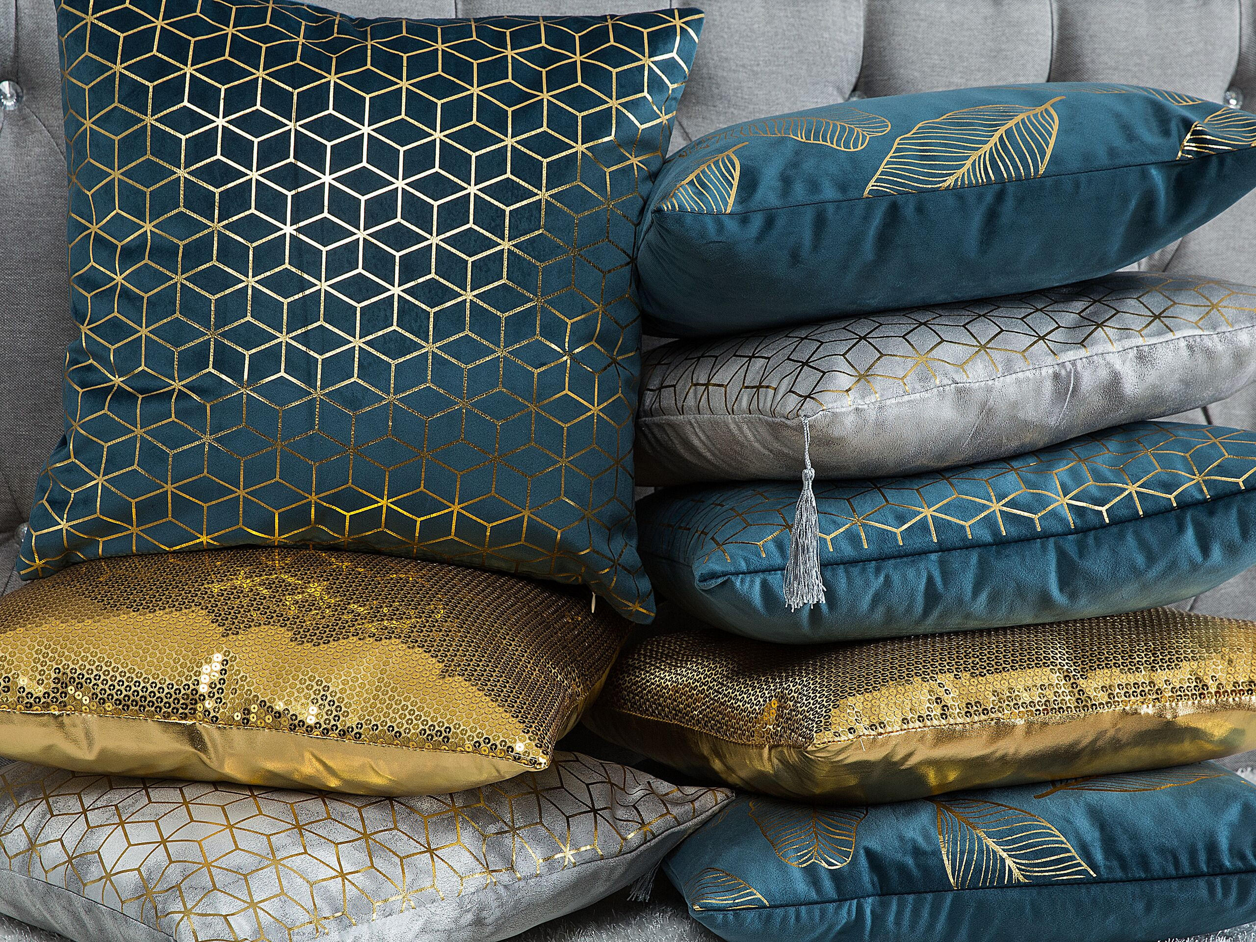 DEKOKISSEN 2er-Set Blaugrün 45/45 cm Freesia - Türkis, Textil (45/45cm) - Beliani