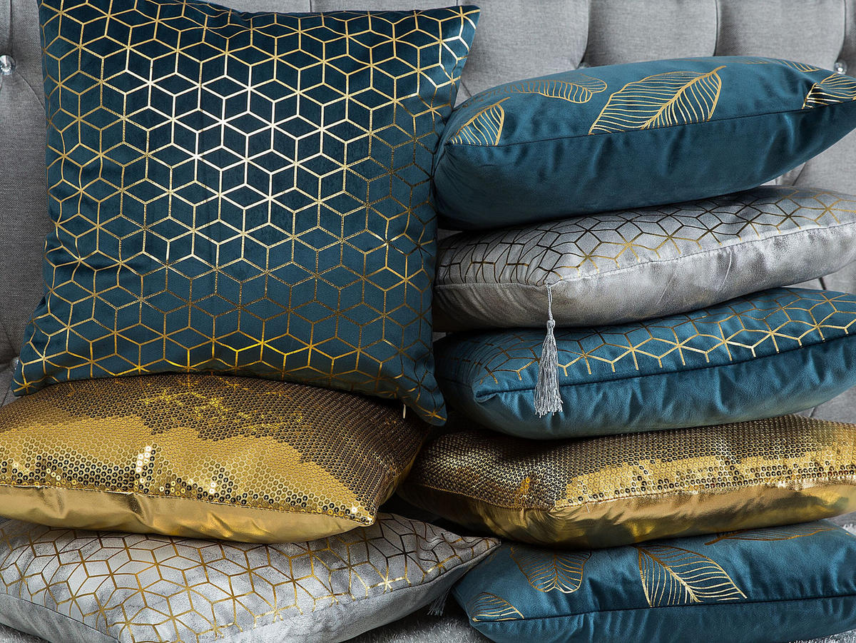 DEKOKISSEN 2er-Set Blaugrün 45/45 cm Freesia - Türkis, Textil (45/45cm) - Beliani