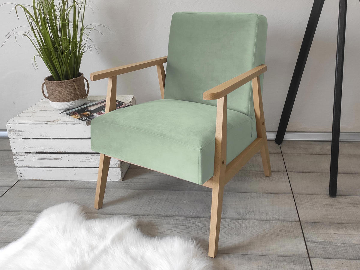 SESSEL Retro - Naturfarben/Mintgrün, Holz/Textil (59/76/67cm) - MIRJAN24