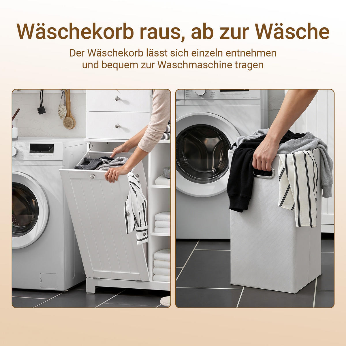 HOCHSCHRANKL mit Wäschekorb, schmaler Badezimmerschrank mit 6 Ablagen und 2 Schubladen für Wäsche, Weiß 60x37x171cm - Weiß, Holzwerkstoff (60/171/37cm) - SoBuy