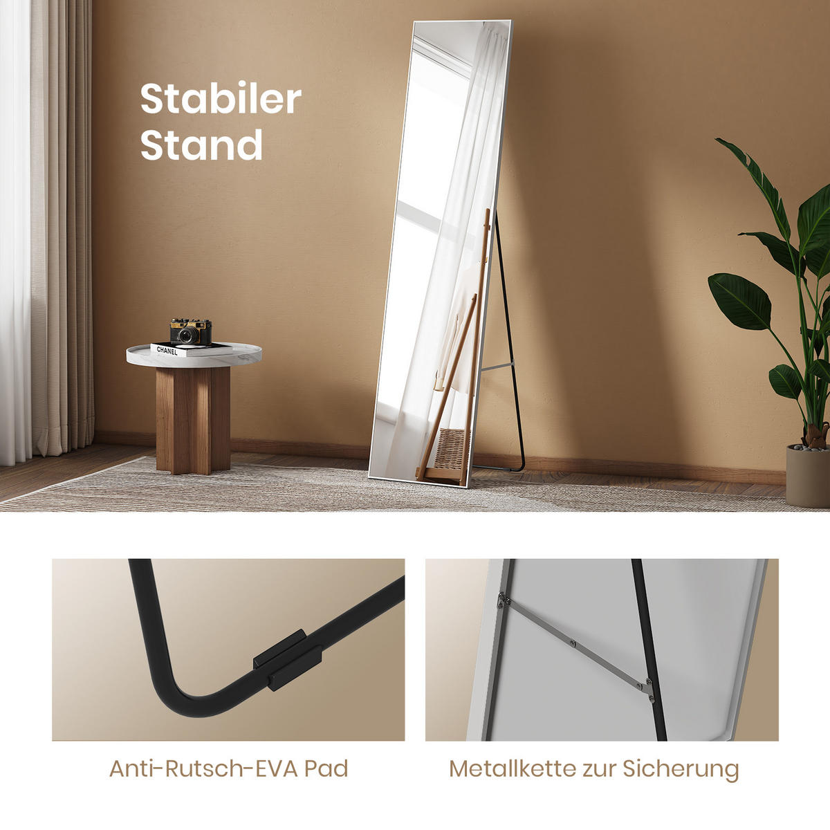 STANDSPIEGEL Wandmontage oder Freistehend Chromer Metallrahmen 160/40 cm - Silberfarben, Glas/Metall (40/160/160cm) - EMKE