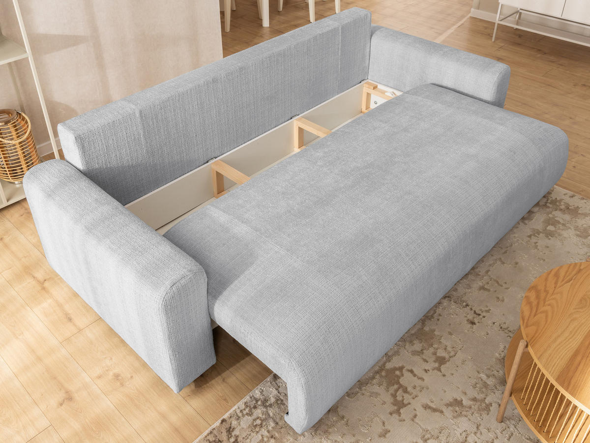 SCHLAFSOFA Calma mit Bettkasten im Bumpy-Design aus weichem Hellgrau Chenille-Stoff - Hellgrau/Schwarz, Holz/Kunststoff (239/88/98cm) - S-Style Möbel