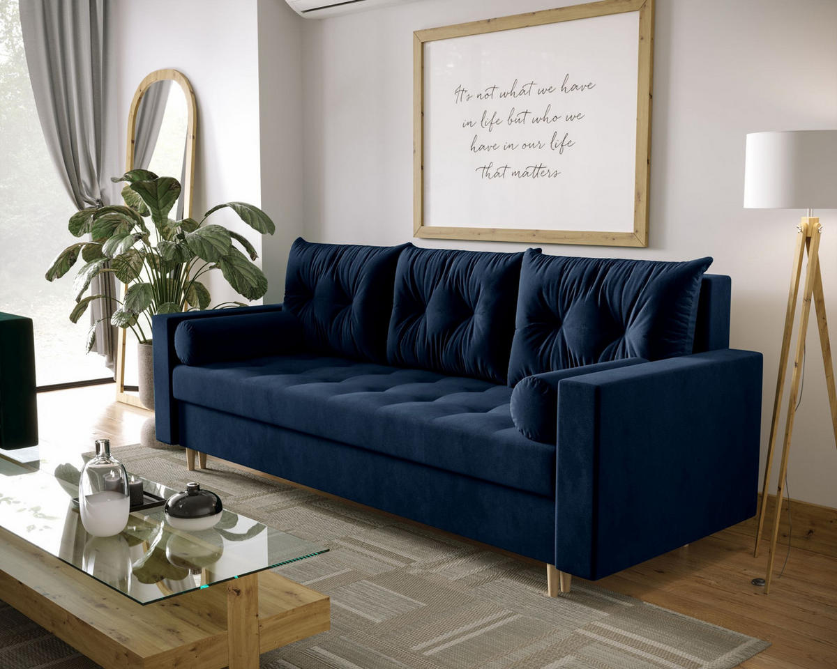SOFA SKANDI mit Schlaffunktion ITAKA 11 mit Stauraum - Dunkelblau, Textil (90/88/232cm) - Bedante